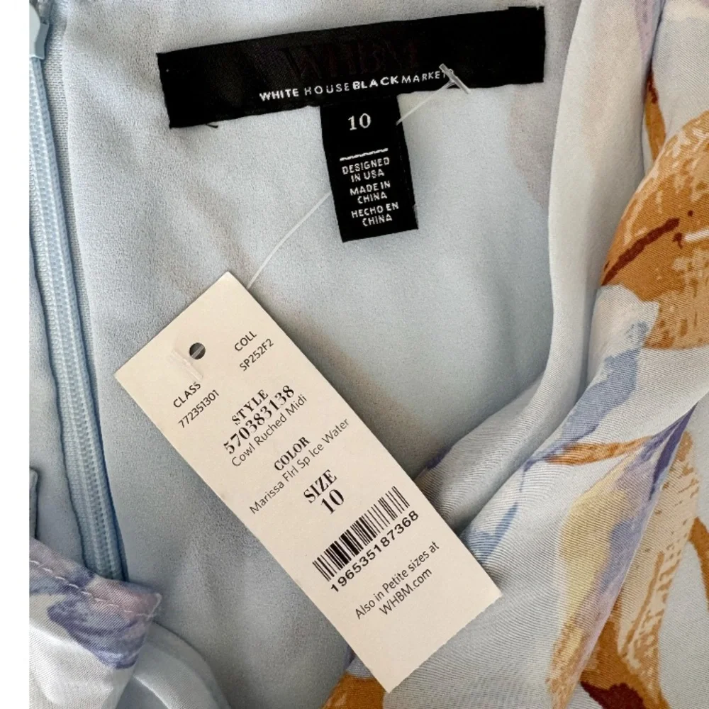 White House Black Market Cowl Neck Ruched Midi Floral Dress Size 10 Light Blue - Picture 12 of 14